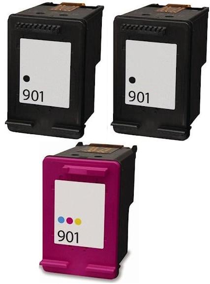 Remanufactured HP 901 Black (CC653aa) & 901 Colour (CC656aa) High Capacity Ink Cartridges + EXTRA BLACK 